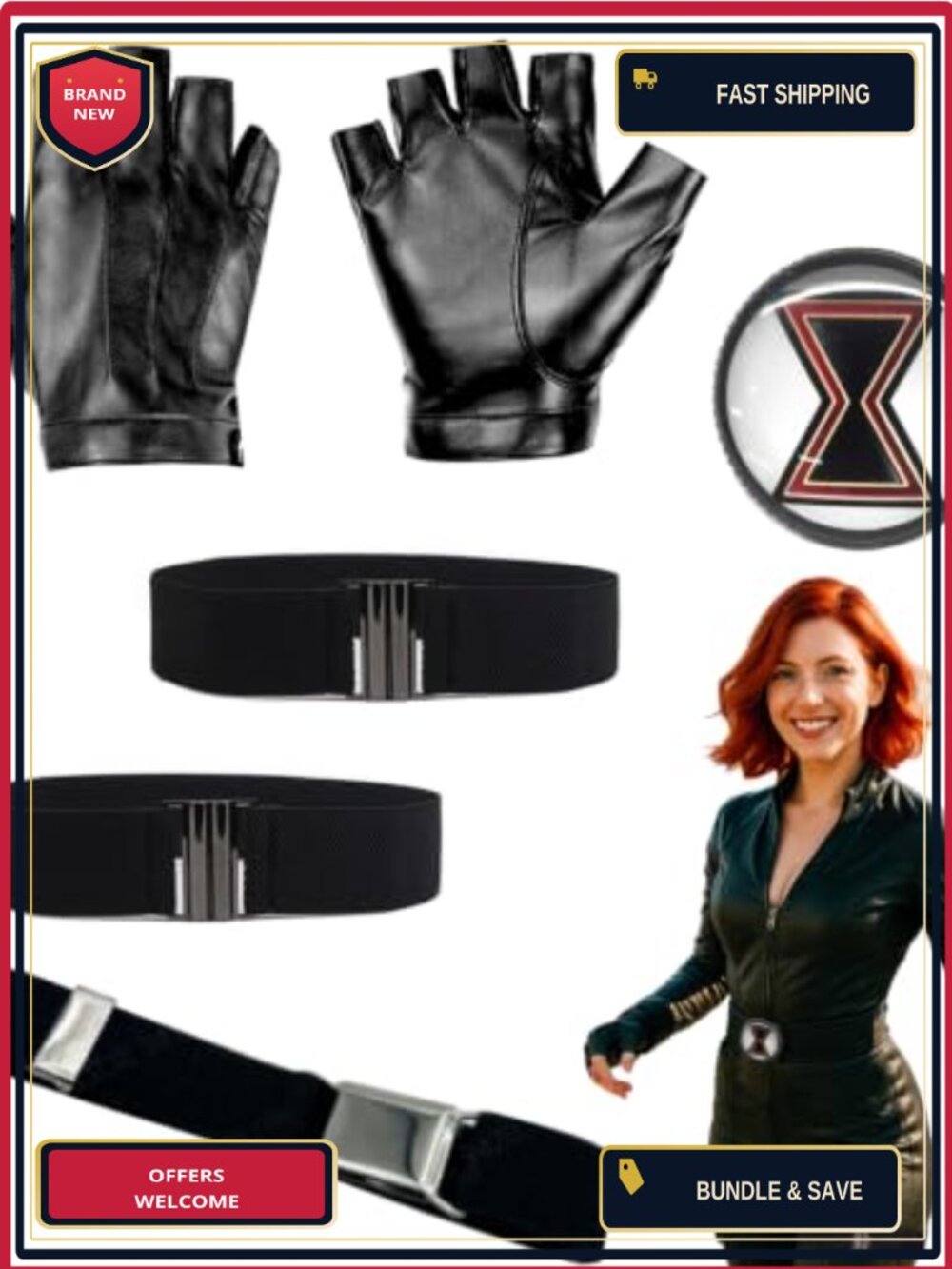 Halloween Costume Accessory Set Cosplay Choker Gloves Bracelets Faux Leather